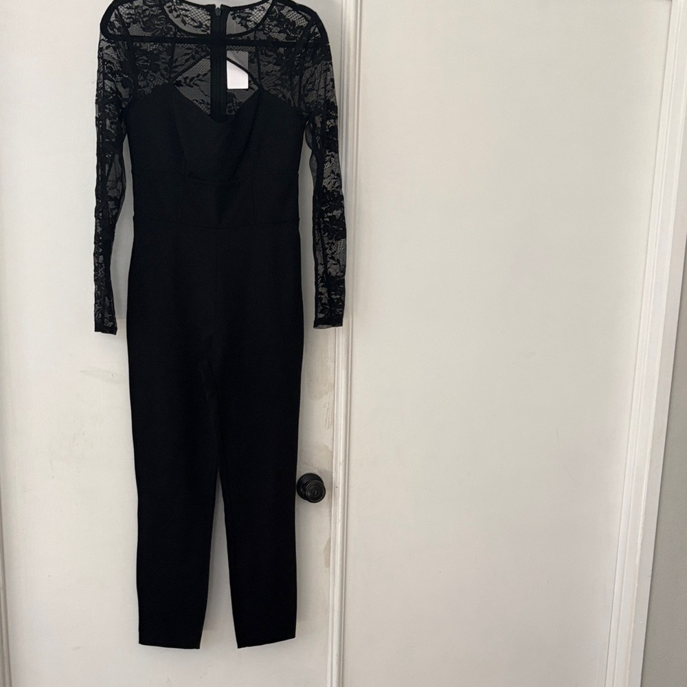 Guess Black Lace Long-Sleeve Jumpsuit